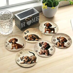 {NEW} 6pcs/set Cute Dachshund Theme Wooden Coasters